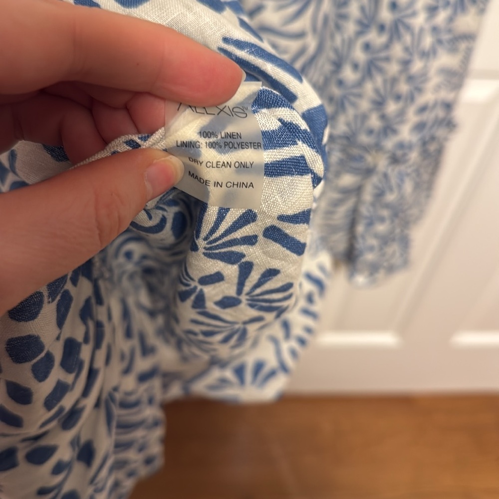 Alexis linen ruffle midi dress in blue S - Picture 9 of 9